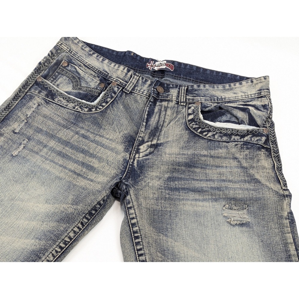 Monarchy Jean Shorts Mens 44x15 Baggy Loose Relaxed Bermuda Distressed Y2K‎